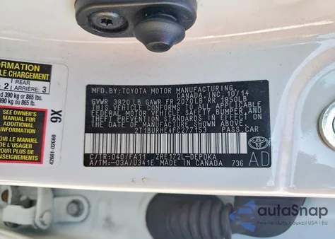 2015 Toyota Corolla L from USA, damaged, VIN 2T1BURHE4FC277153